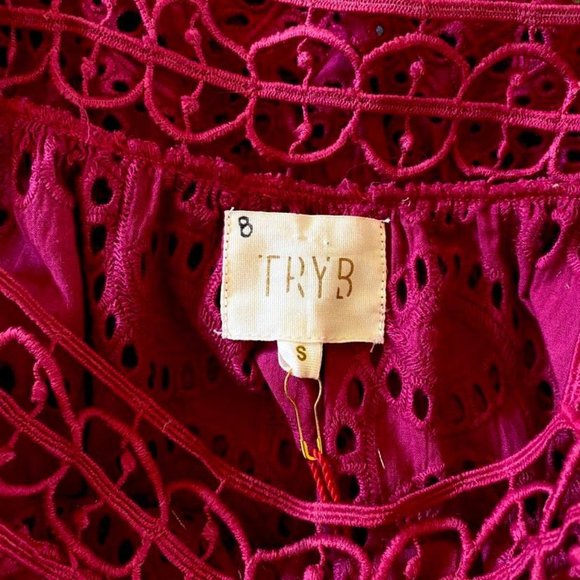 TRYB Anthropologie Crochet Eyelet Pink Top NWT S - Picture 8 of 12